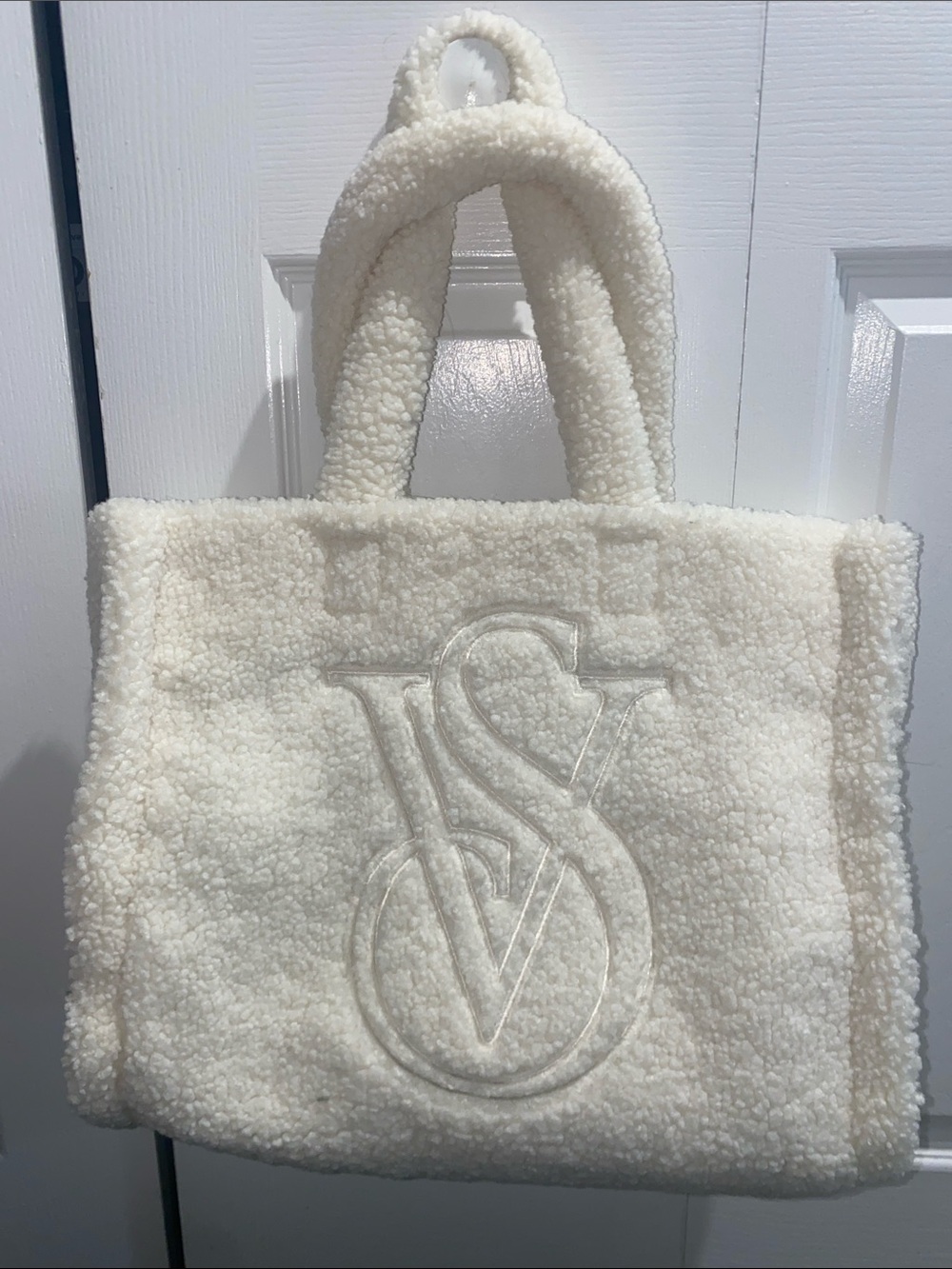 Victoria's Secret Ivory Sherpa Tote with VS Logo